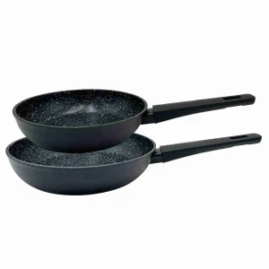 Juego de 2 sartenes de aluminio Klack –  tamaños: 20 –  24 cm –  revestimiento antiadherente efecto piedra –  mangos Soft-Touch